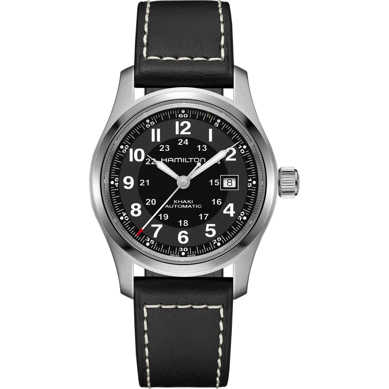 Hamilton Khaki Field 42mm Black Dial Leather Mens Automatic Watch H70605733