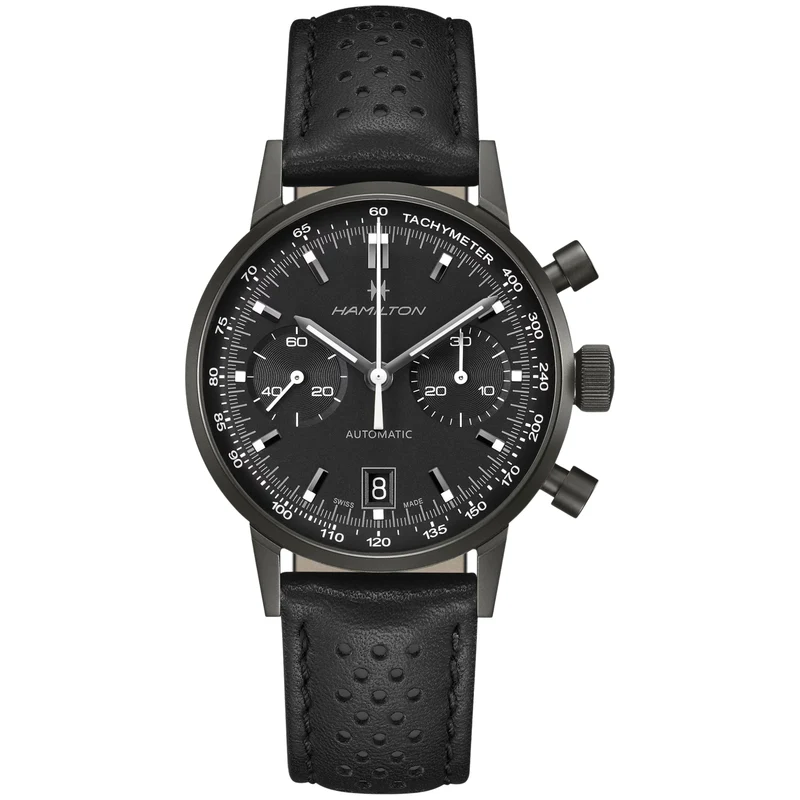 Hamilton American Classic 40mm Chronograph Black Dial Leather Mens Automatic Watch H38446730