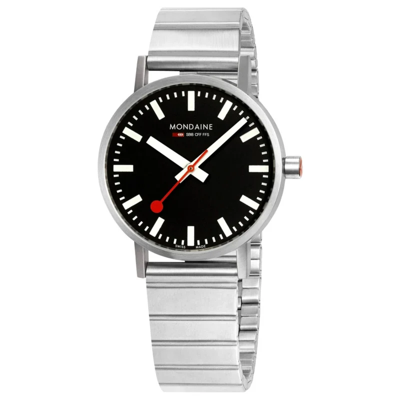 Mondaine Classic Quartz Black Dial Steel Strap Unisex Watch A660.30314.16SBW