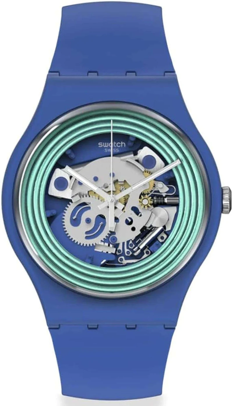 Swatch BLUE RINGSPAY! New Gent Quartz Transparent Dial Watch SO29N103-5300