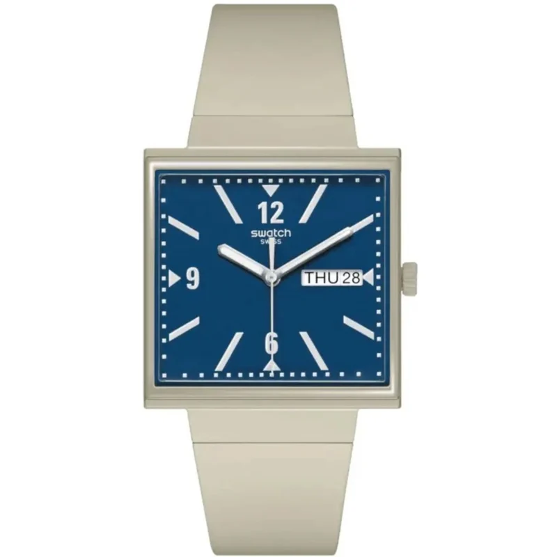 Swatch WHAT IF...BEIGE? Square Bioceramic Blue Dial Watch SO34T700