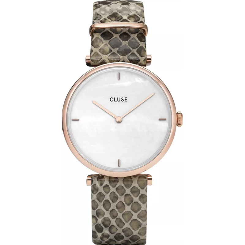 CLUSE Triomphe Rose Gold PVD Case Snakeskin Leather Strap Ladies Watch CW0101208007
