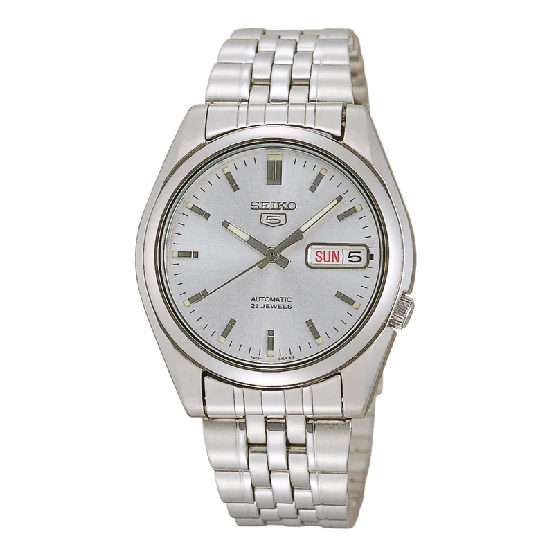 Seiko 5 Classic 37mm Silver Dial Steel Mens Automatic Watch SNK355K1