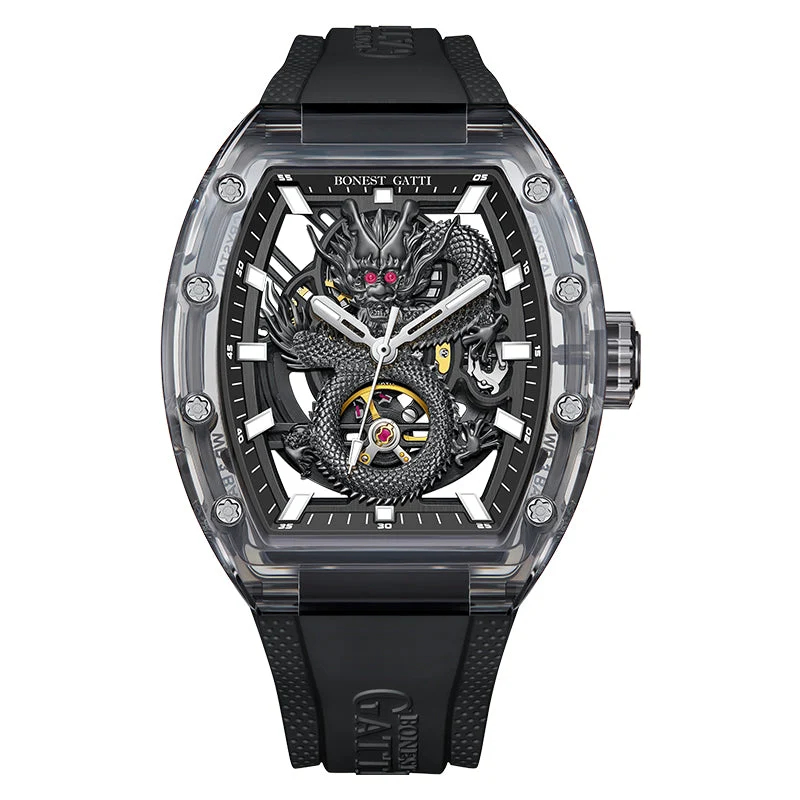 BONEST GATTI BG9980 Dragon Crystal Skeleton Automatic Watch