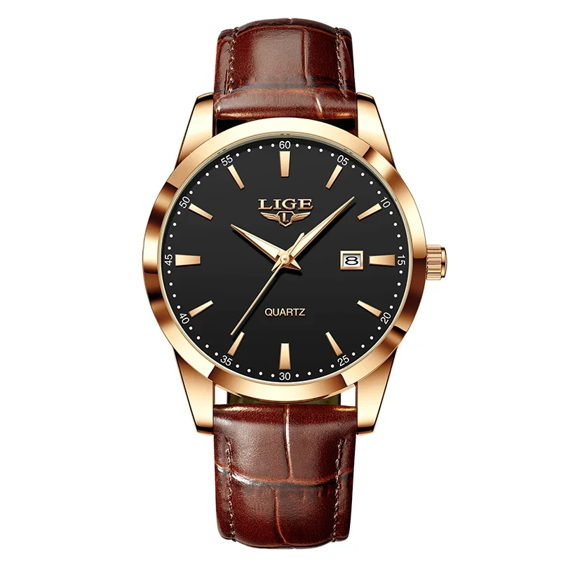 LIGE LG89143 Men's Classic Leather Quartz Watch – Elegant Dress & Business Watch
