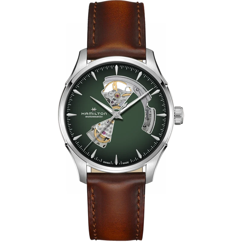 Hamilton Jazzmaster 40mm Open Heart Green Dial Leather Mens Automatic Watch H32675560