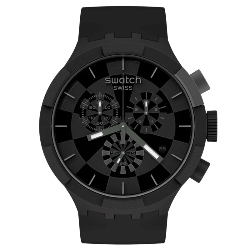 Swatch Big Bold Chrono Checkpoint Black Quartz Black Dial Silicone Strap Watch SB02B400