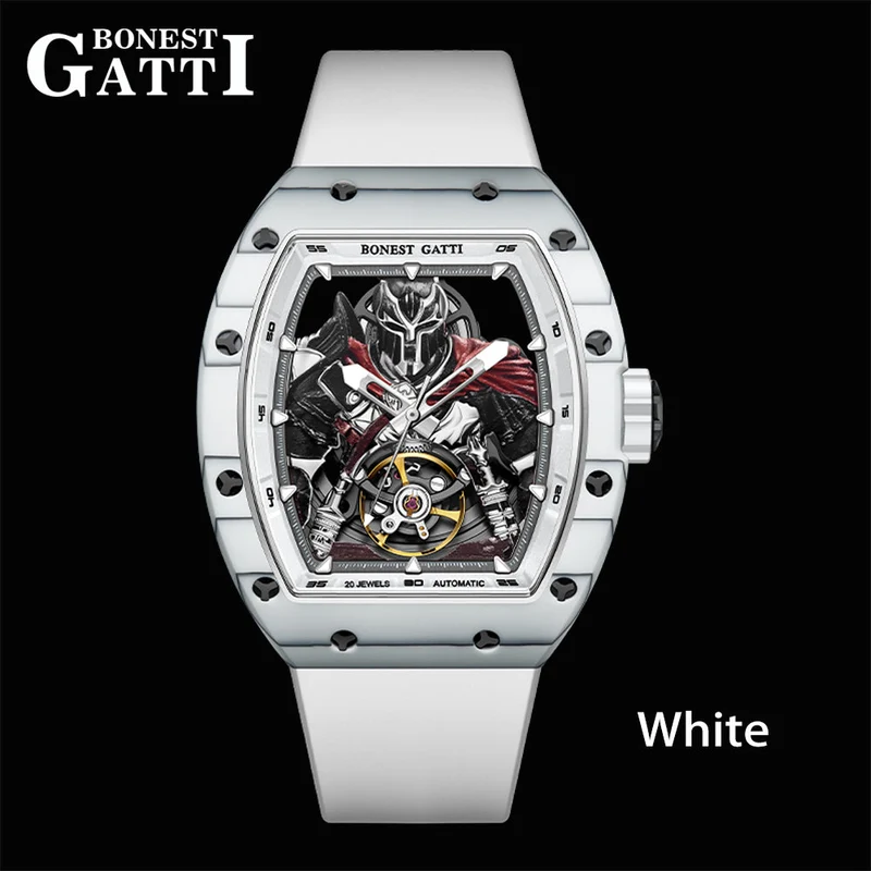 Bonest Gatti BG9009 Spartan Warrior Tonneau – Carbon Fibre Skeleton Automatic Watch