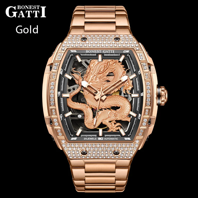 Bonest Gatti Barrel Dragon BG5605S – Steel Bracelet Automatic with Zircon Bezel