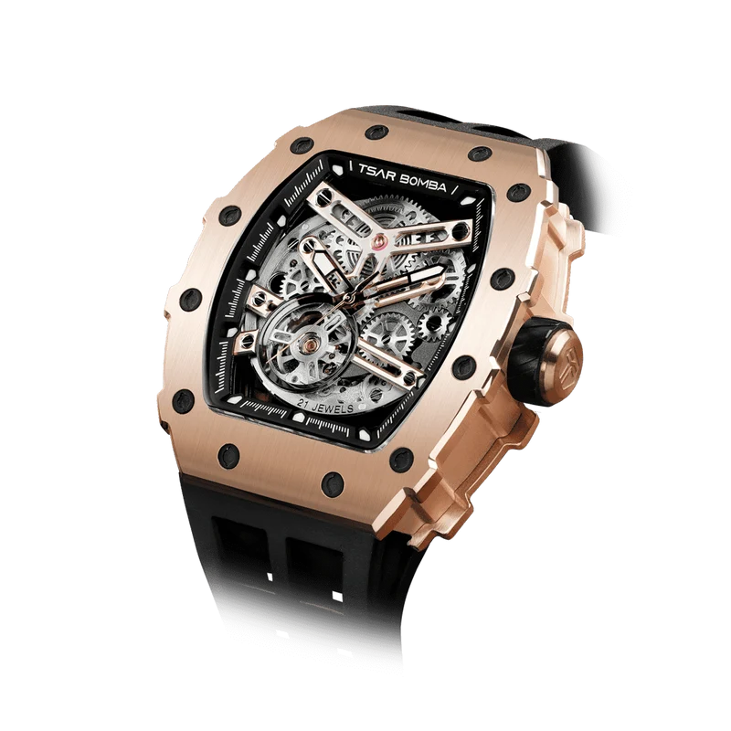 Official TSAR BOMBA Stainless Steel Automatic Skeleton Watch – TB8208A