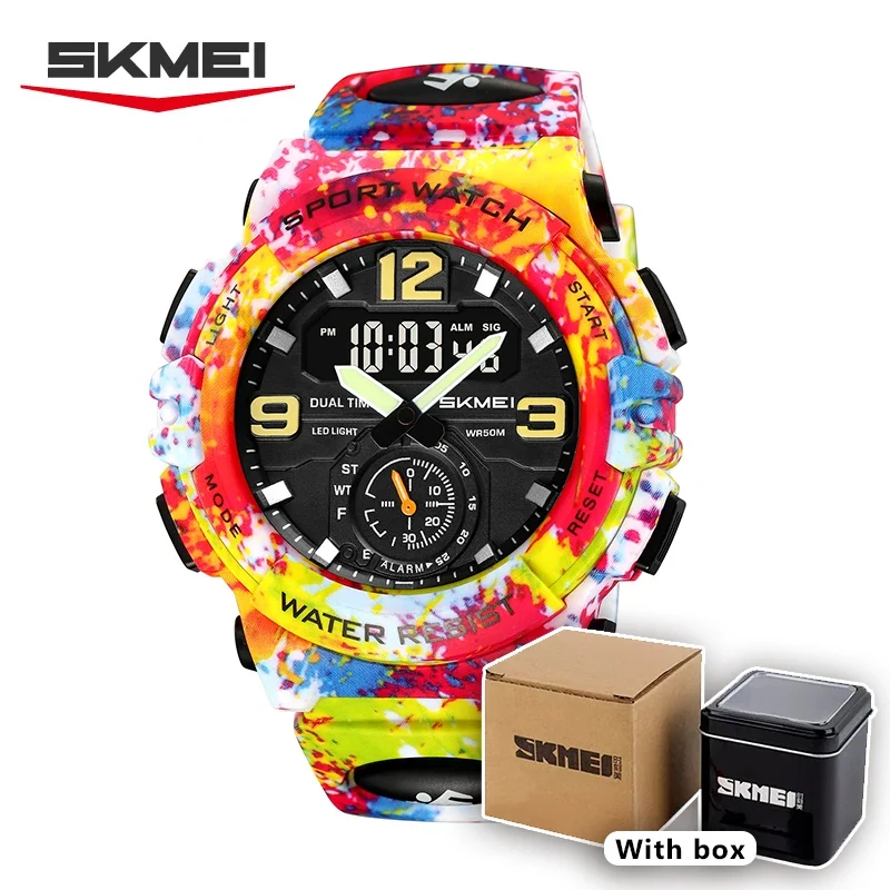 SKMEI Tactical Digital-Analog Sports Watch 50M Waterproof – Vibrant Camo Model 2341