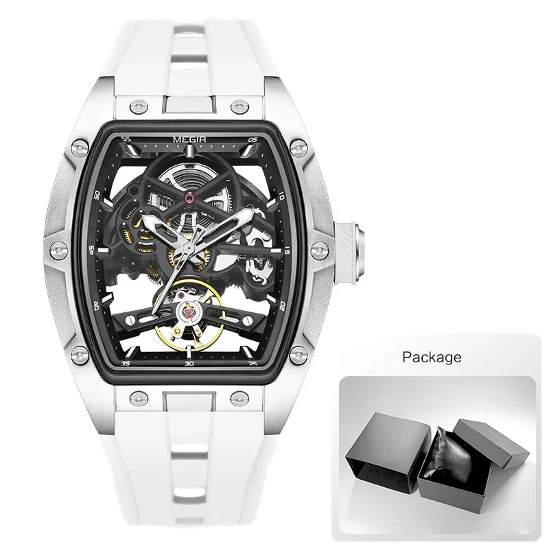 MEGIR Automatic Mechanical Skeleton Watch – Stainless Steel Self-Winding Timepiece