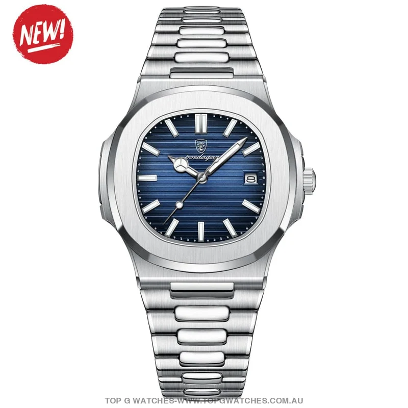 POEDAGAR Square Quartz Watch – Elegant Stainless-Steel Timepiece – P613s/1
