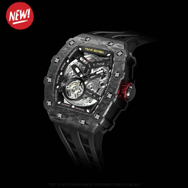 Official TSAR BOMBA Carbon Fibre Automatic Skeleton Watch – TB8208CF