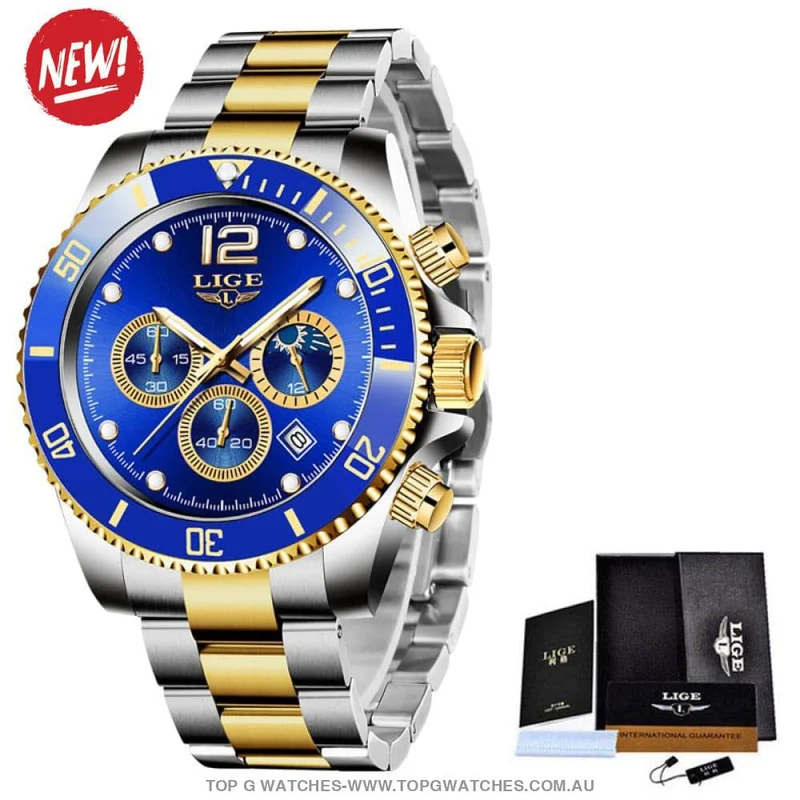 LIGE Moon Phase Sport Quartz Chronograph – Waterproof Business & Sport Watch