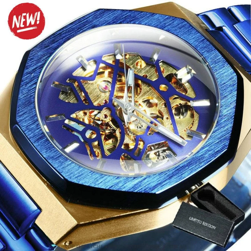 Brushed Metal Transparent Automatic Mechanical Luxury Watch