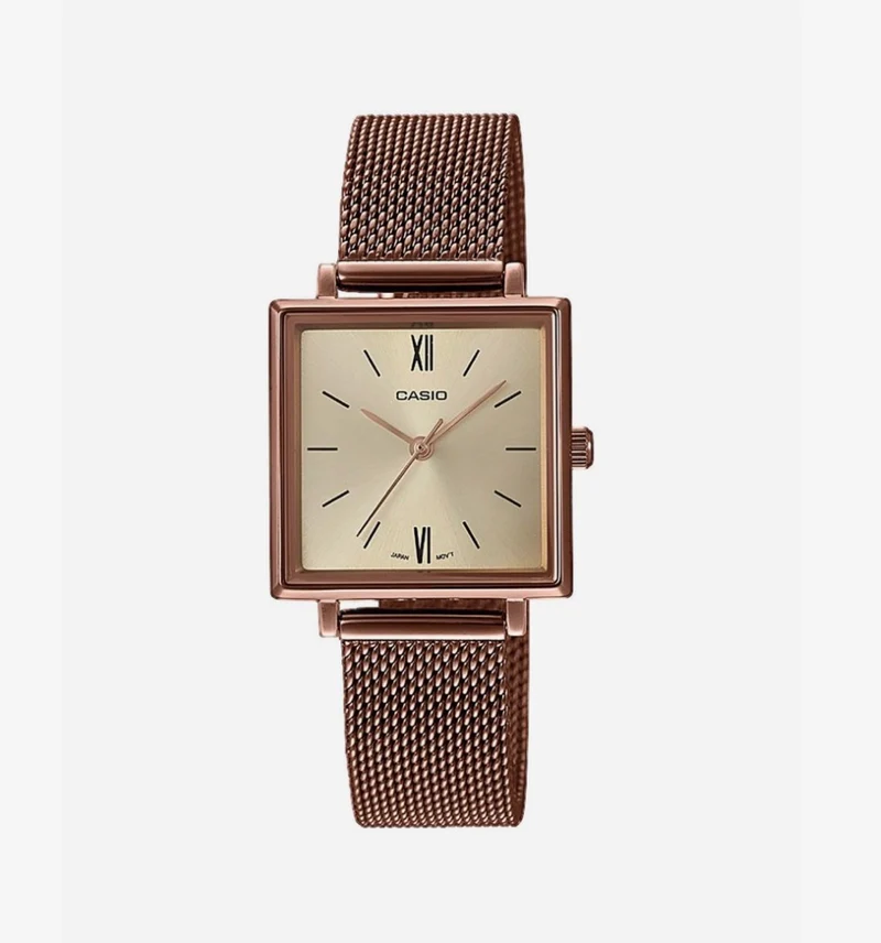 Casio Reloj para Mujer Elegante Rose Gold con Correa de Malla - LTP-E155MR-9B