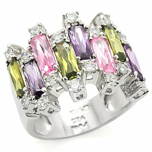 Anillo de cóctel Heba - Plata de ley 925 rodiada, circonita AAA, multicolor
