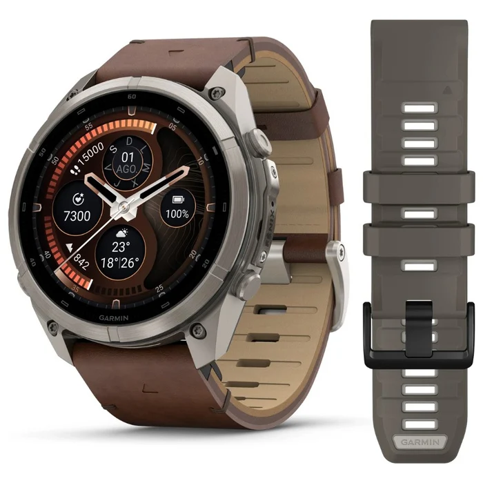 Reloj Garmin Fēnix® 9 Pro inReach® 51mm Titanio correa cuero marrón 010-04337-41