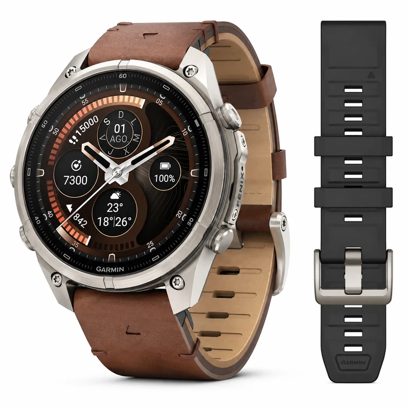 Reloj Garmin Fēnix 9 Pro inReach® 47mm Titanio correa cuero marrón 010-04336-41