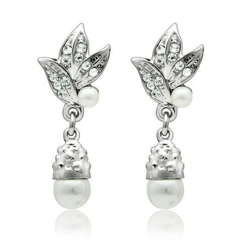 Pendientes Anillo de Metal Blanco Rodio con Perla Sintética en Blanco