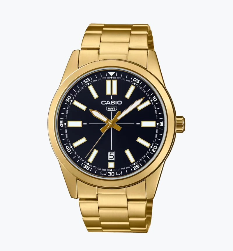 Casio Reloj para Hombre Dorado con Esfera Negra - MTP-VD02G-1E
