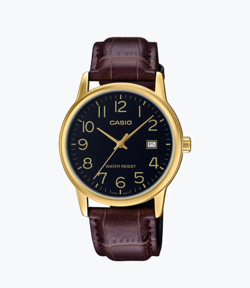 Casio Reloj para Hombre Dorado con Correa de Cuero - MTP-V002GL-1B