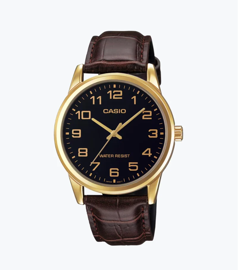 Casio Reloj para Hombre Clásico Dorado con Correa de Cuero - MTP-V001GL-1B