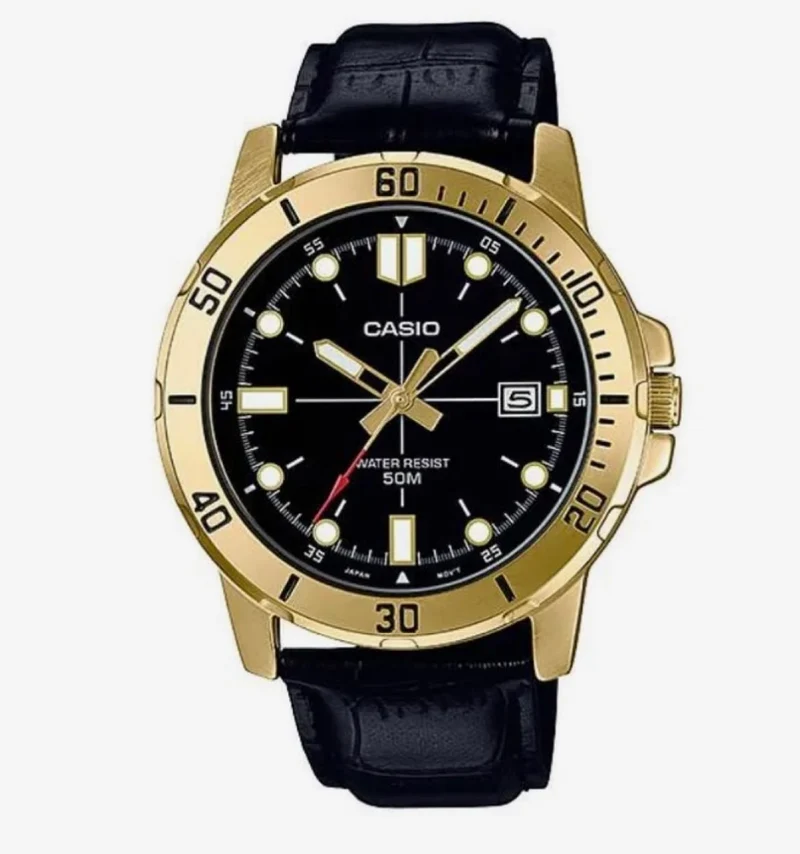Casio Reloj para Hombre Dorado con Correa de Cuero - MTP-VD01GL-1EV