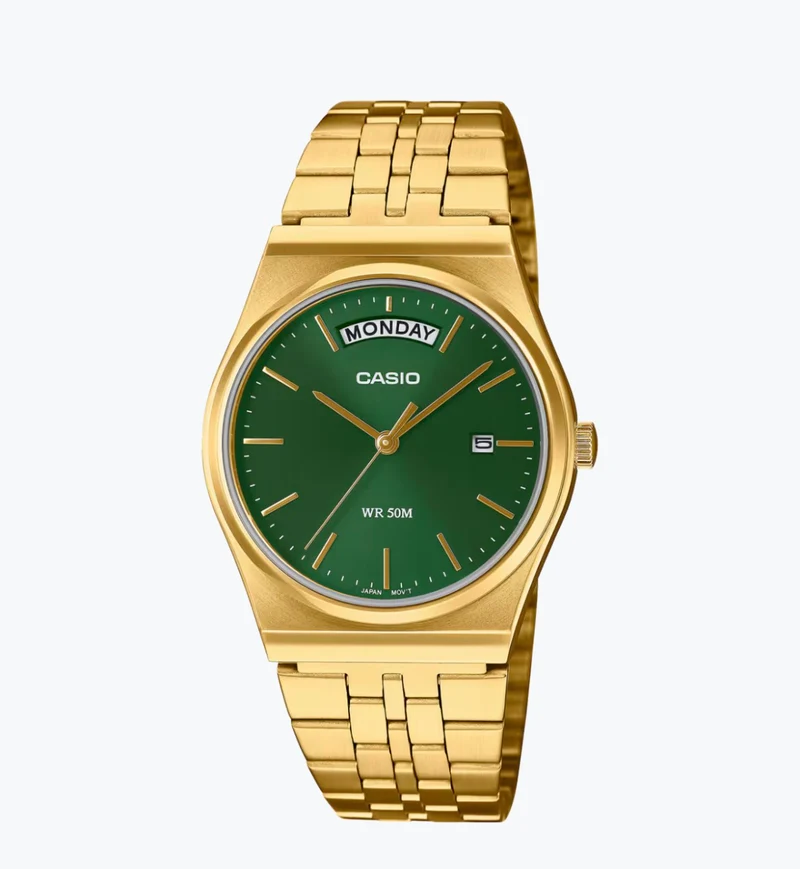 Casio Reloj para Hombre Retro Dorado con Esfera Verde - MTP-B146G-3AV