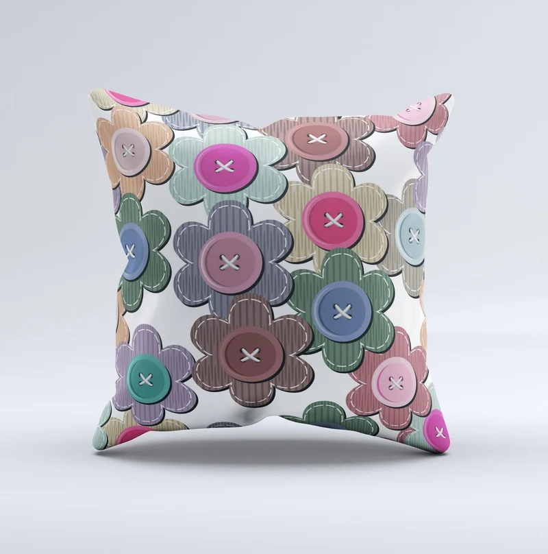 Cojín decorativo con botones de flores de vector rayado