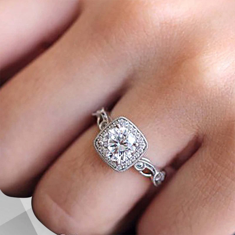 Anillo de compromiso nupcial con halo de diamantes de circonita cúbica grande de 2,88 quilates, blanco de 18 quilates