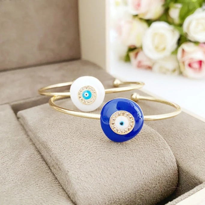Pulsera de mal de ojo, pulsera redonda de mal de ojo, pulsera de mal de ojo blanco