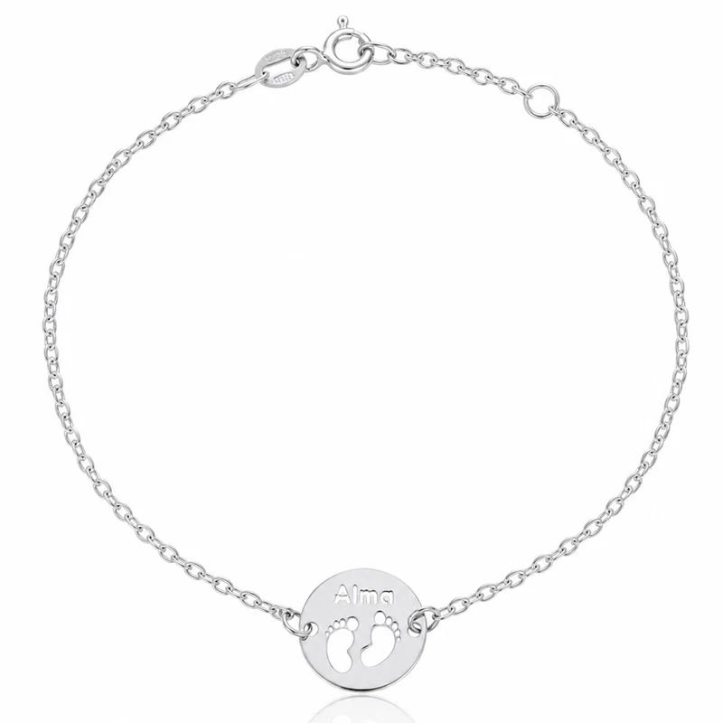 PULSERA ORO BLANCO 18KL PIES + NOMBRE - 12MM