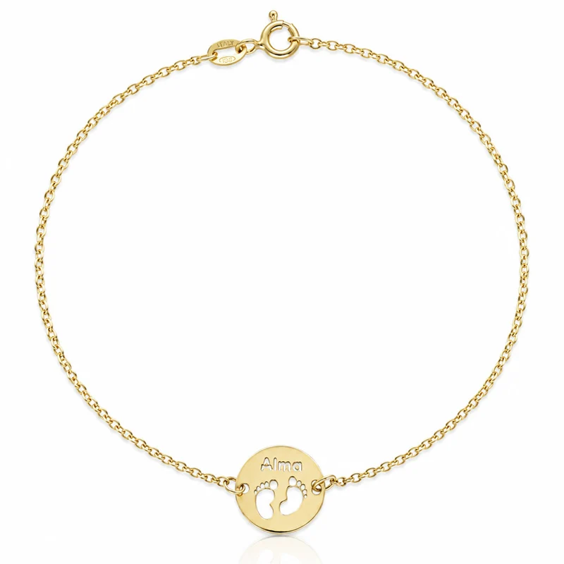 PULSERA ORO 18KL PIES + NOMBRE - 12MM