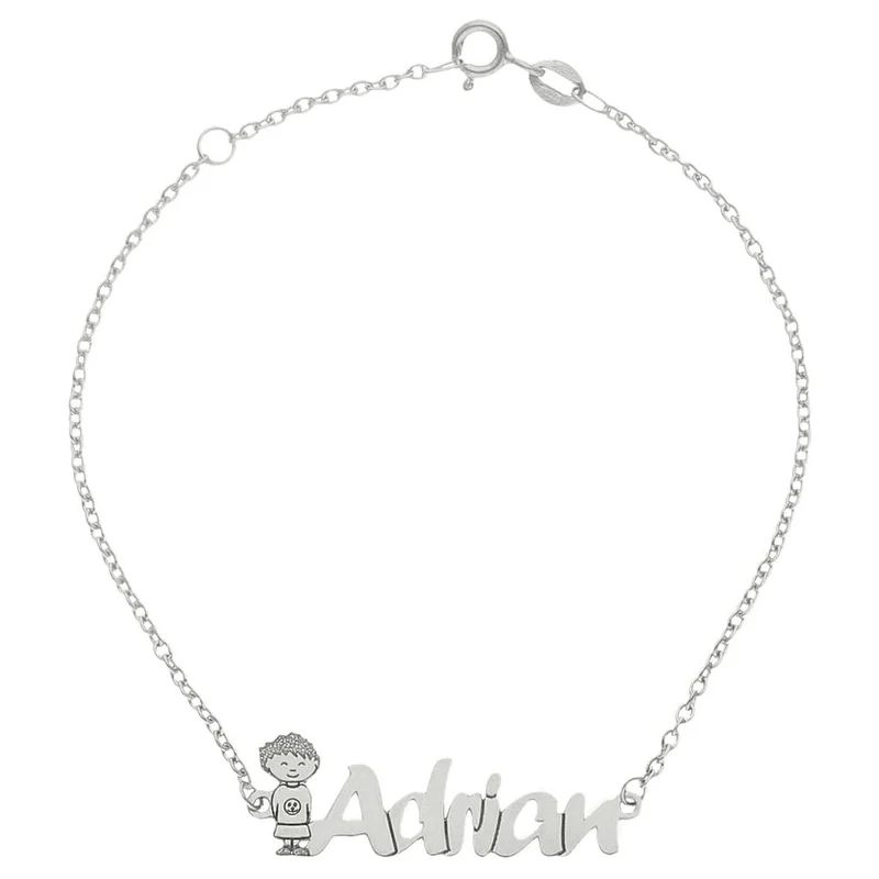 PULSERA ORO BLANCO 18KL NIÑO + NOMBRE