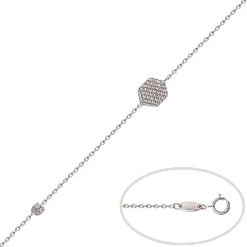 PULSERA ORO BLANCO 18KL HEXAGONO CIRCONITAS