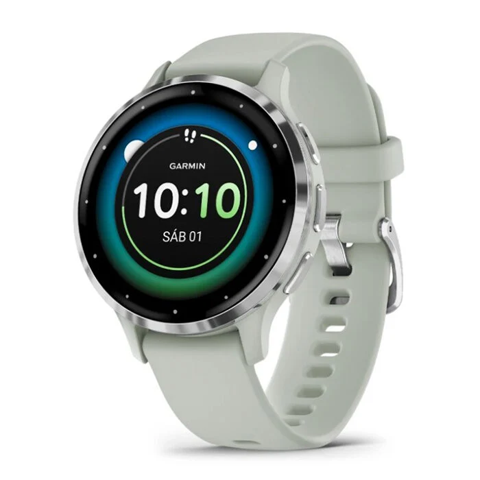 Reloj Garmin Venu 3S Acero Plata Correa Verde 010-02785-01