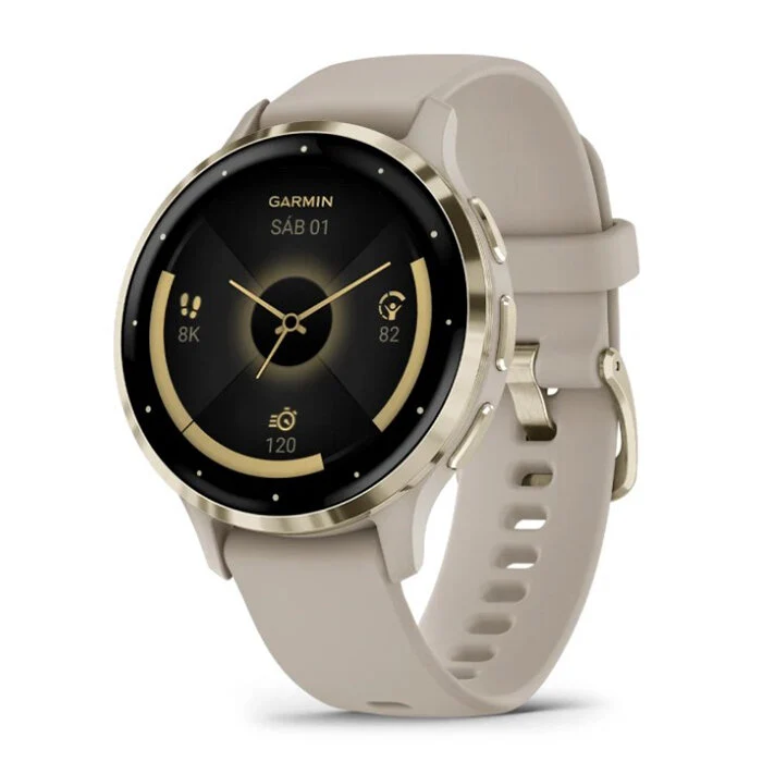 Reloj Garmin Venu 3S Acero Gold Correa Beige 010-02785-02