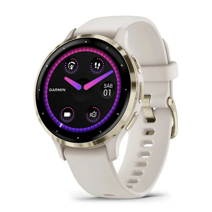Reloj Garmin Venu 3S Acero Gold Correa Beige 010-02785-04