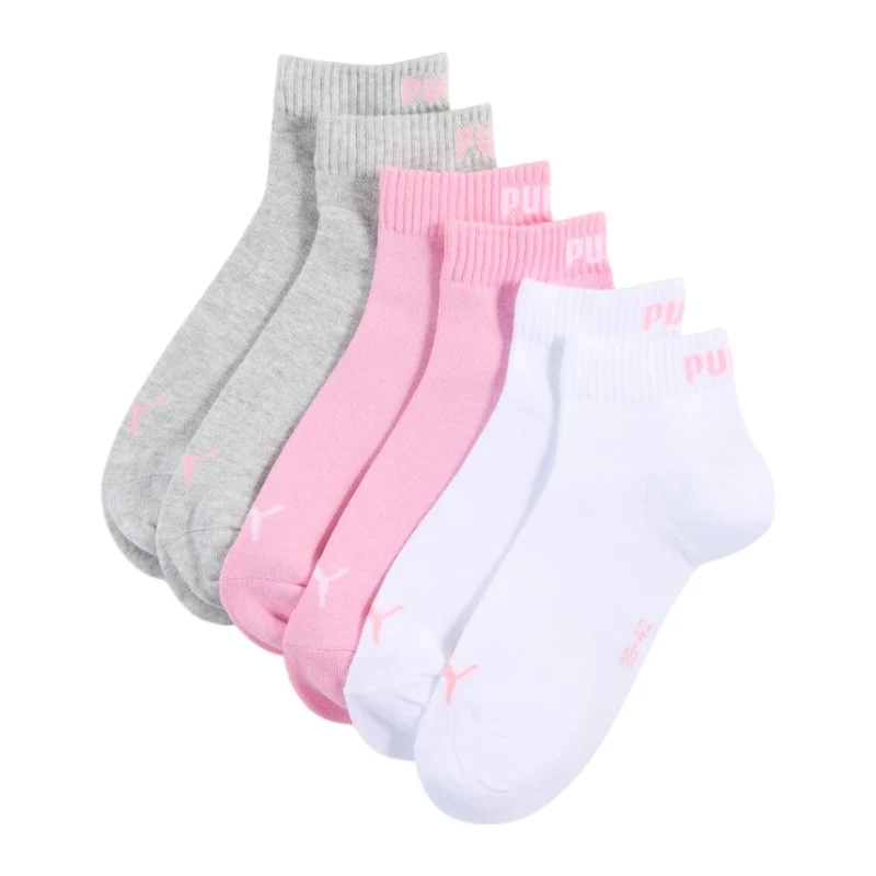 Puma Medias Cortas de Algodón Rosa/Blanco/Gris Unisex, 3 Pares