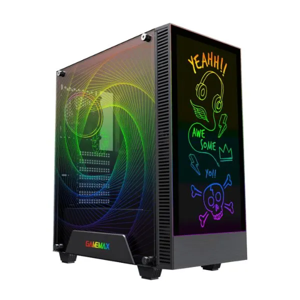 Case gaming GameMax Kreator - Mid Tower - ATX - Negro - 2x USB - HD Audio - Fan ARGB - V1.7 ARGB HUB - Vidrio Templado