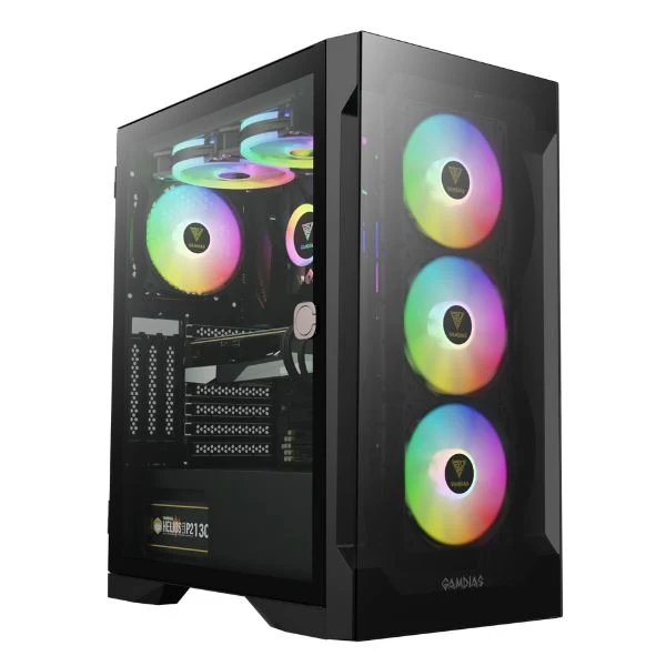 Case gaming GAMDIAS Talos E2 Elite/ Mid Tower/ ATX/ 4x Fan ARGB/ Vidrio Templado/ Negro