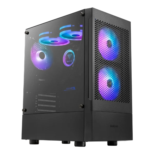 Case gaming GAMDIAS Talos E3 Mesh - Mid Tower - ATX - Negro - 3x USB - HD Audio - 3x Fan ARGB - Frontal Malla - Vidrio Templado