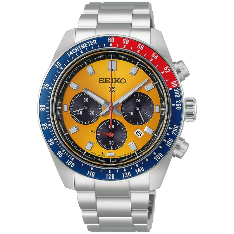 Reloj de hombre SEIKO PROSPEX SPEEDTIMER HBJ004P con esfera amarilla inspirada en Pogue, cronógrafo solar V192, edición japonesa (JDM).