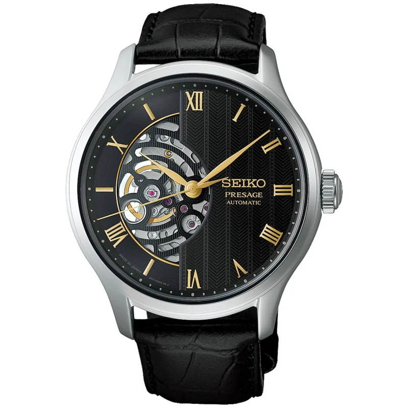 Reloj automático SEIKO PRESAGE Japanese Garden HCB008J Kyoto Moonlit Night negro con mecanismo abierto, calibre 4R71, para hombre (mercado japonés).