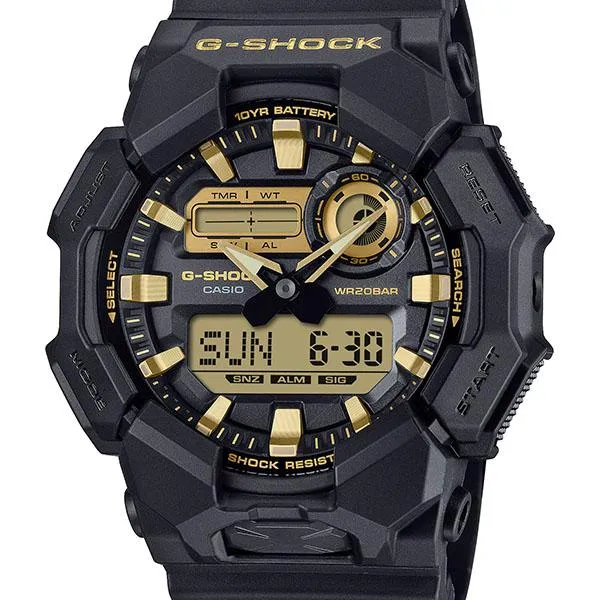 Reloj analógico-digital para hombre CASIO G-SHOCK GA-010GB-1A9JF JDM negro y dorado con núcleo de carbono y batería de 10 años de duración.