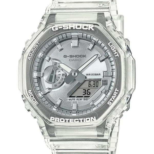 Reloj analógico-digital para hombre CASIO G-SHOCK GA-2100BM-7A8JF JDM Carbon Core Guard blanco con mecanismo a la vista