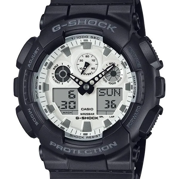 Reloj CASIO G-SHOCK GA-100WD-1AJF para hombre, color negro y blanco brillante