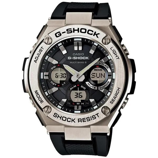 Reloj solar radiocontrolado CASIO G-SHOCK GST-W110-1AJF de acero inoxidable G-STEEL con resistente energía solar y función analógico-digital para hombre.